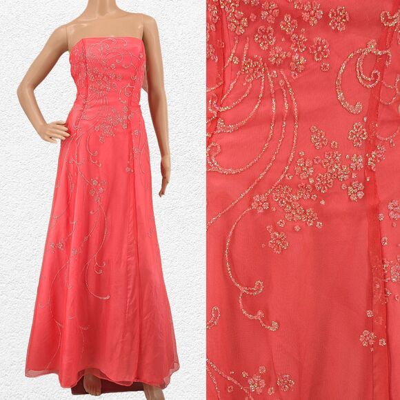 NWT Vintage Y2K Zum Zum Gown Prom Pink Netting Floral Glitter Size 3/4 - Picture 3 of 15